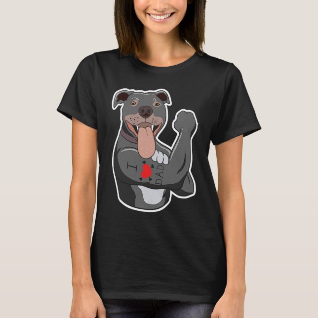 Funny Pit Bull Dog I Love Dad Tattoo Lovers Quotes T-Shirt (Vorderseite)
