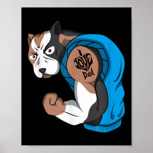 Funny Pit Bull Hund I Liebe Vater Tattoo Lover Mus Poster