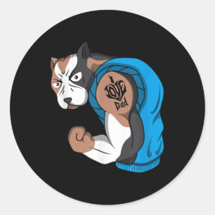 Funny Pit Bull Hund I Liebe Vater Tattoo Lover Mus Runder Aufkleber