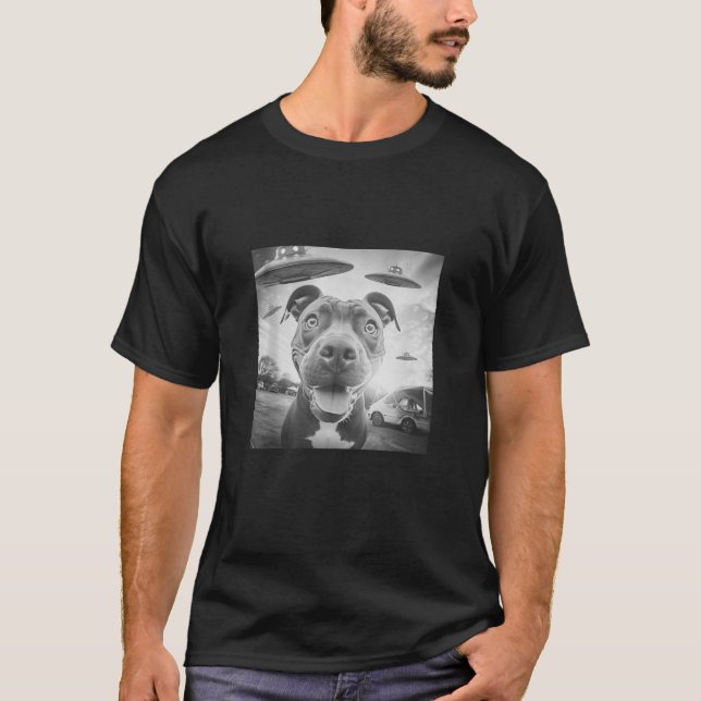 Funny Pit Bull Selfie mit UFOs Weiher Dog PitBull T-Shirt (Vorderseite)