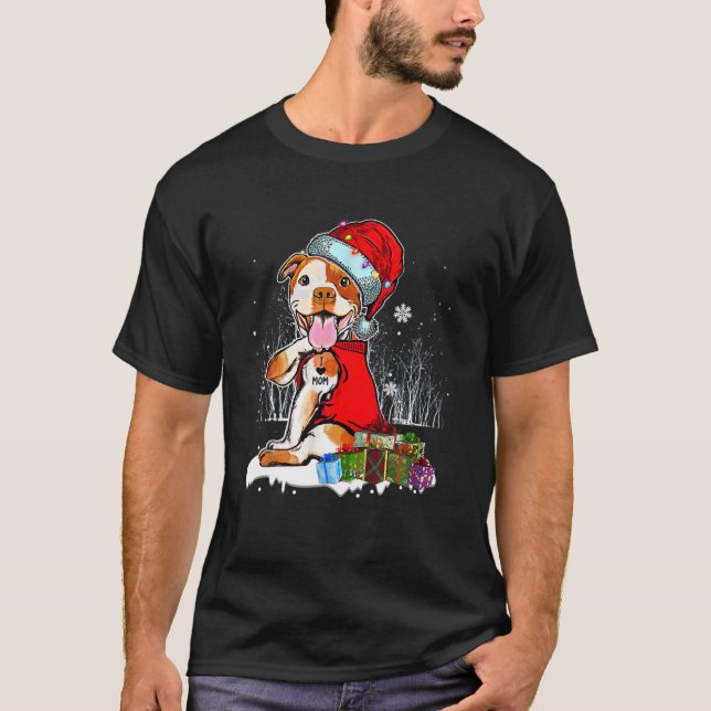 Funny Pit Bull Weihnachten I Liebe Mama Tattoo Xma T-Shirt (Vorderseite)