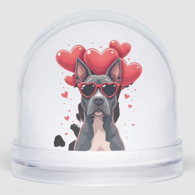 Funny Pitbull Heart Valentines Day Dog Dad Mom Gif Schneekugeln (Vorderseite)