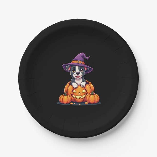Funny Pitbull Hexch Pumpkin Dog Halloween Mens Wom Pappteller (Vorderseite)