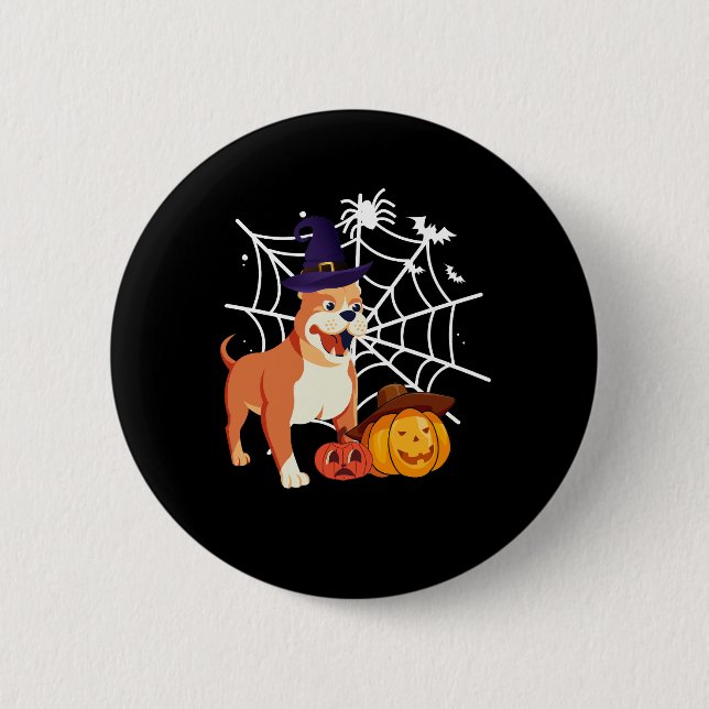 Funny Pitbull Hund Halloween-Kostüm Button (Vorderseite)