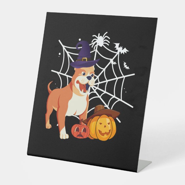 Funny Pitbull Hund Halloween-Kostüm Sockelschild (Vorderseite)