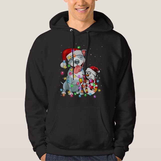 Funny Pitbull Hund Weihnachten Schneemann Xmas Lig Hoodie (Vorderseite)