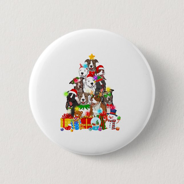Funny Pitbull Hund Weihnachtsbaum Lichter Welpen H Button (Vorderseite)