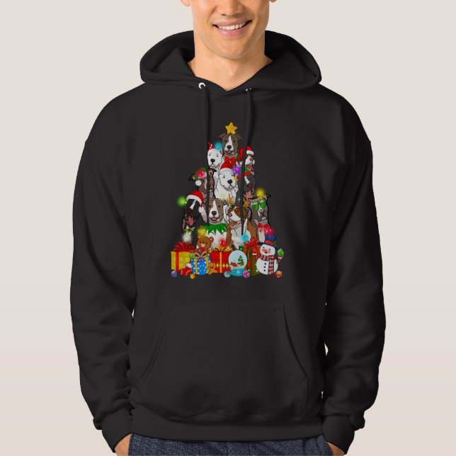 Funny Pitbull Hund Weihnachtsbaum Lichter Welpen H Hoodie (Vorderseite)