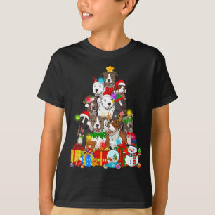 Funny Pitbull Hund Weihnachtsbaum Lichter Welpen H T-Shirt