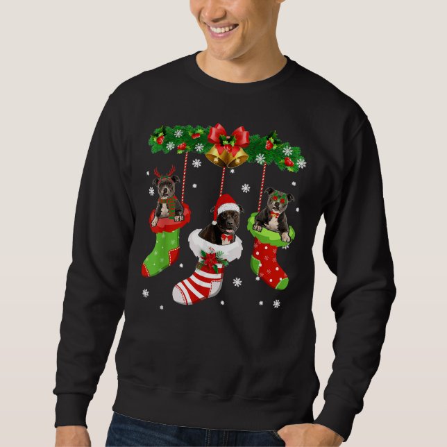 Funny Pitbull Weihnachtsbaum Socken Dog Lover Xmas Sweatshirt (Vorderseite)