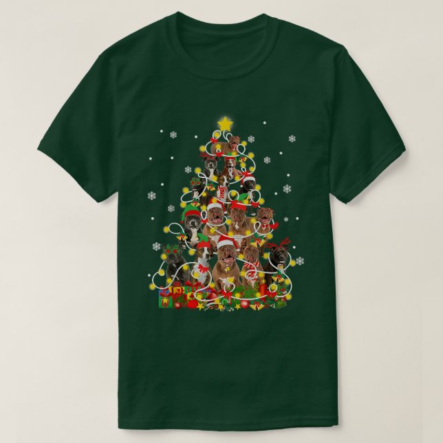 Funny Pitbully Weihnachtsmannmütze Weihnachtsbaum  T-Shirt (Design vorne)