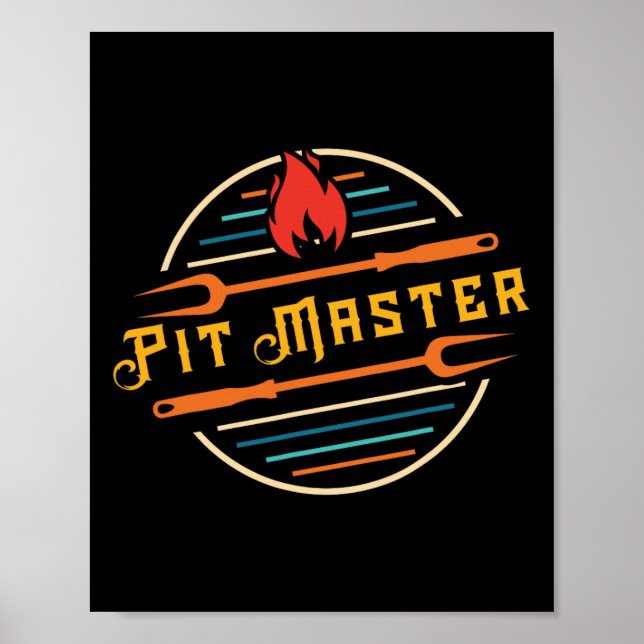 Funny Pitmaster Graphic Grillen Grill Fork Retro P Poster (Vorne)