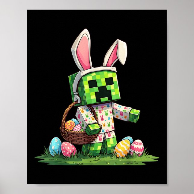 Funny Pixel Bunny Easter Egg Hunt Gamer inspiriert Poster (Vorne)