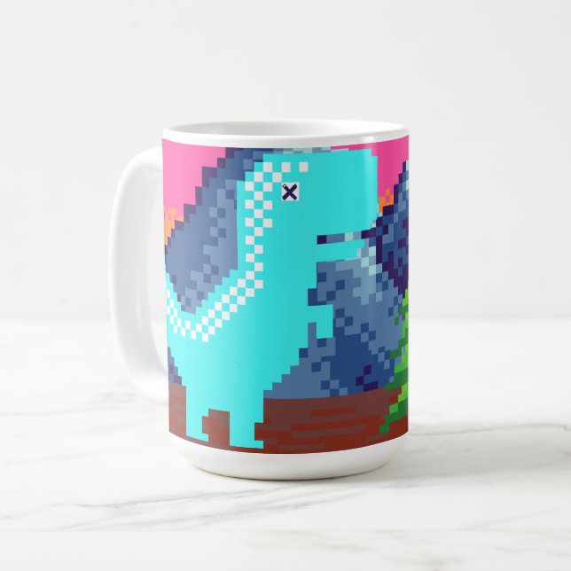 Funny Pixel Gamer Pixelated- Dinosaur Illustration Kaffeetasse (Vorderseite Links)