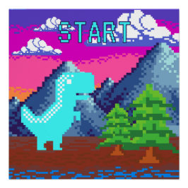 Funny Pixel Gamer Pixelated- Dinosaur Illustration Poster