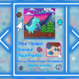 Funny Pixel Gamer Pixelated- Dinosaur Illustration Puzzle