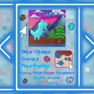 Funny Pixel Gamer Pixelated- Dinosaur Illustration Puzzle