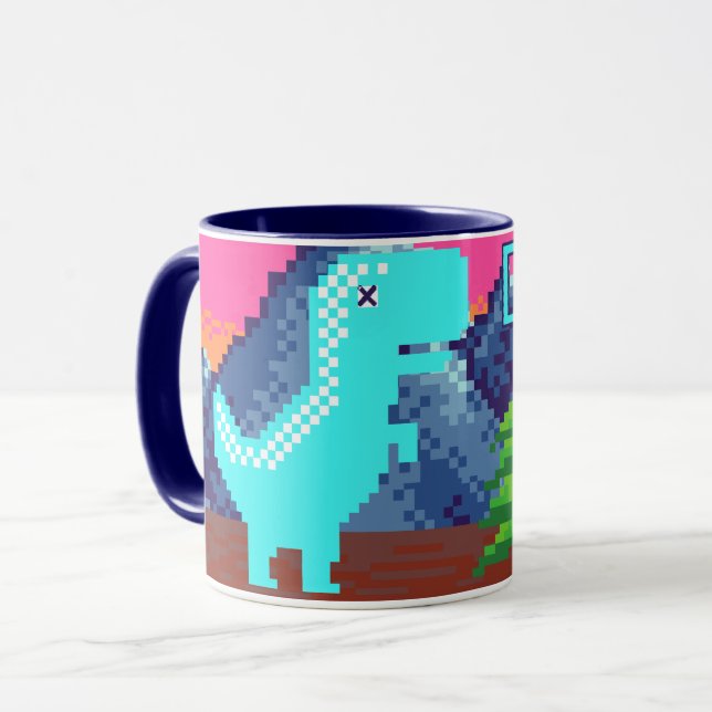 Funny Pixel Gamer Pixelated- Dinosaur Illustration Tasse (Vorderseite Links)