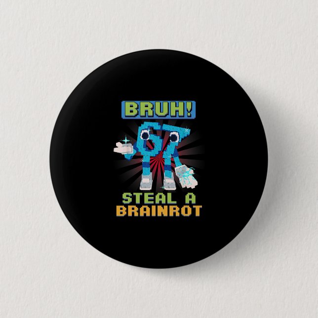Funny Pixel Meme Bruh 67 Steal A Brainrot  Button (Vorderseite)