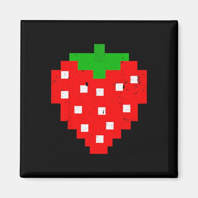 Funny Pixel Strawberry 80er Video Game Costume Magnet (Vorne)