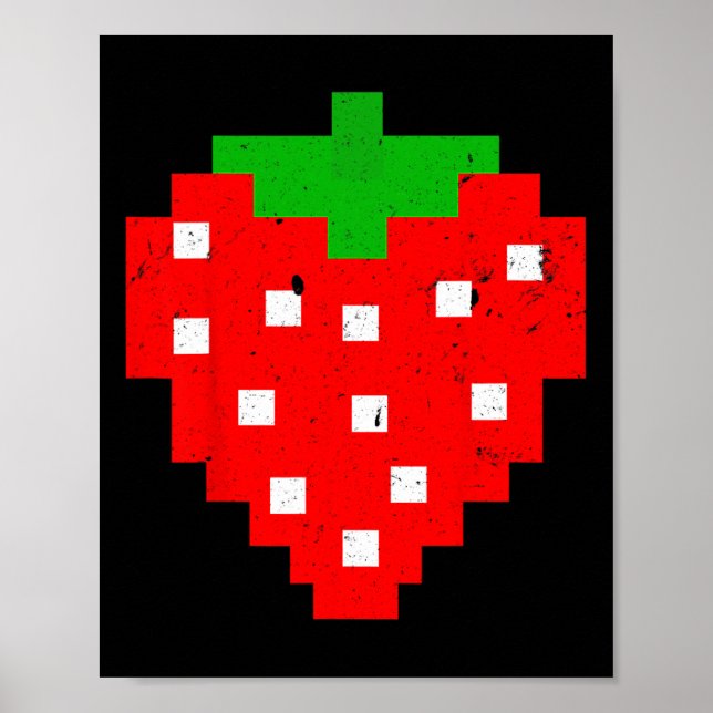 Funny Pixel Strawberry 80er Video Game Costume Poster (Vorne)