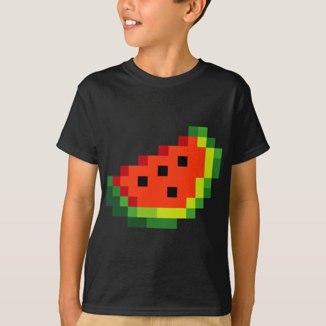 Funny Pixel Watermelon - Retro 8 - Bit Arcade Game T-Shirt (Vorderseite)