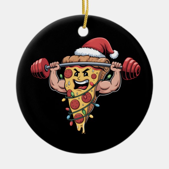 Funny Pizza Bodybuilding Weihnachten Männer Junge Keramik Ornament (Vorne)
