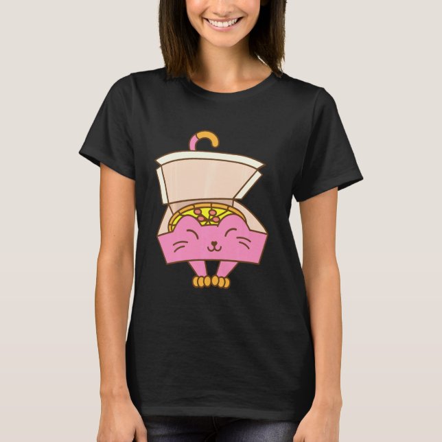 Funny Pizza Box Katze Cool Italienisch Küche Liebe T-Shirt (Vorderseite)