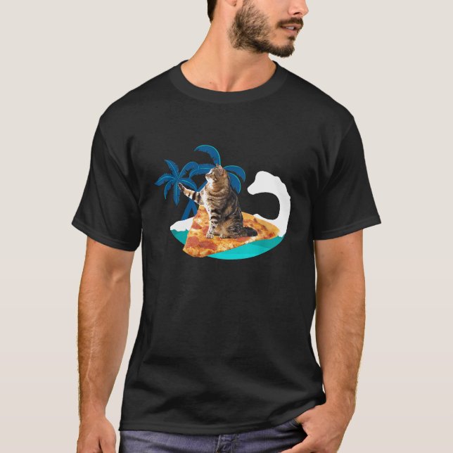 Funny Pizza Cat Surfspass Surfen Kitty T-Shirt (Vorderseite)