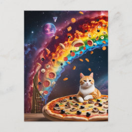Funny Pizza Chat in Space Rainbow Stairs Postkarte