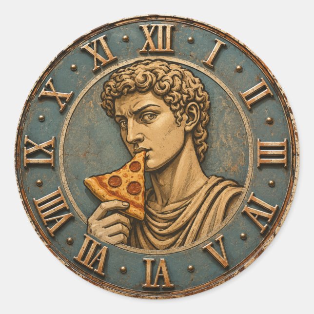 Funny Pizza David Renaissance Art Parody Kitchen  Runder Aufkleber (Vorderseite)