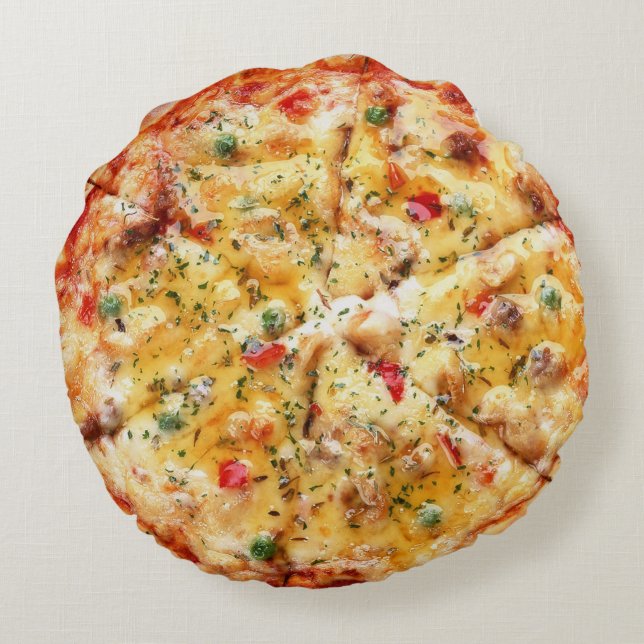 Funny Pizza Design Rundes Kissen (Rückseite)