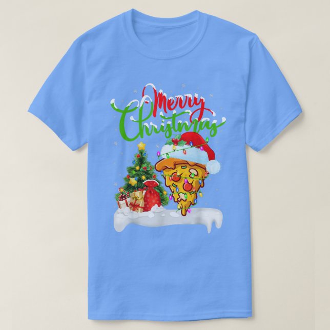 Funny Pizza Dish Lover Xmas Lighting Santa Pizza C T-Shirt (Design vorne)