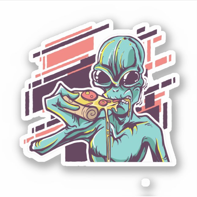 Funny Pizza liebt Graphic Cartoon ALIEN Teen Aufkleber (Vorderseite)