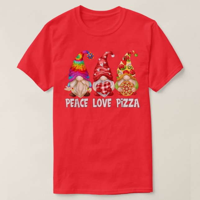 Funny Pizza Lover Hippie Gnome For Women Peace Lov T-Shirt (Design vorne)