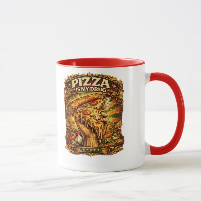 Funny Pizza Lover Mug – Pizza Is My Drug Retro Piz Tasse (Rechts)