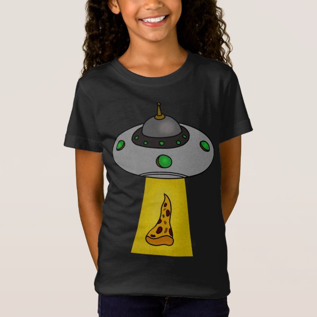 Funny Pizza Lover, UFO Beaming T-Shirt (Vorderseite)