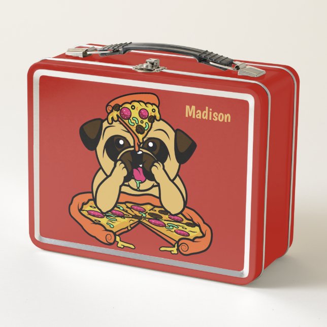 Funny Pizza Mops individuelle Name Lunch Boxen (Vorderseite)