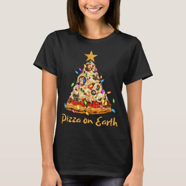 Funny Pizza on Earth Slice Weihnachtsbaum mit Lig T-Shirt (Vorderseite)
