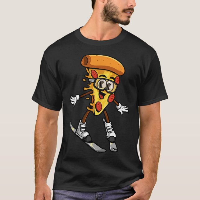 Funny Pizza Ski Cheesy Pie Foodie Skiing Instructo T-Shirt (Vorderseite)