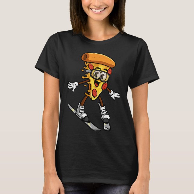 Funny Pizza Ski Cheesy Pie Foodie Skiing Instructo T-Shirt (Vorderseite)