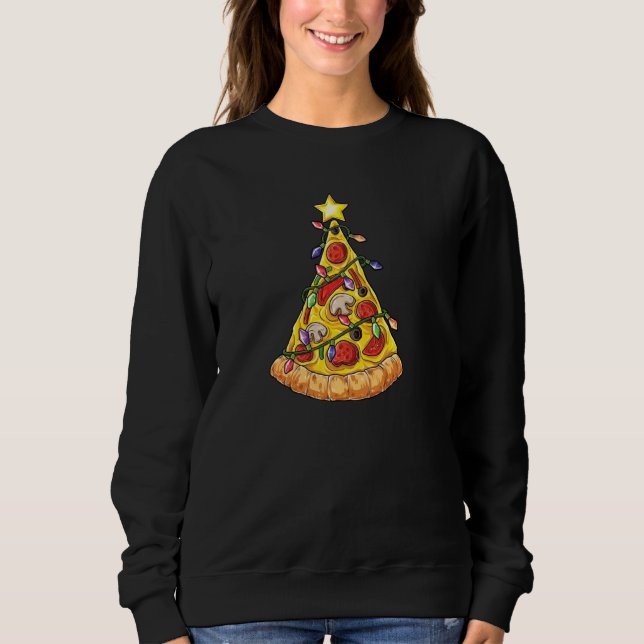Funny Pizza Slice Weihnachtsbaum Light Pizza Eater Sweatshirt (Vorderseite)
