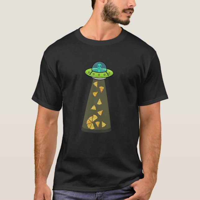 Funny Pizza Ufo Alien Eating Pizza A Ufo Extraterr T-Shirt (Vorderseite)