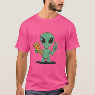 Funny Pizza UFO Alien Eating Pizza Extraterrestris T-Shirt