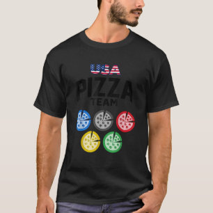 Funny Pizza USA Eating Team 5 Rings Colors Flag T-Shirt