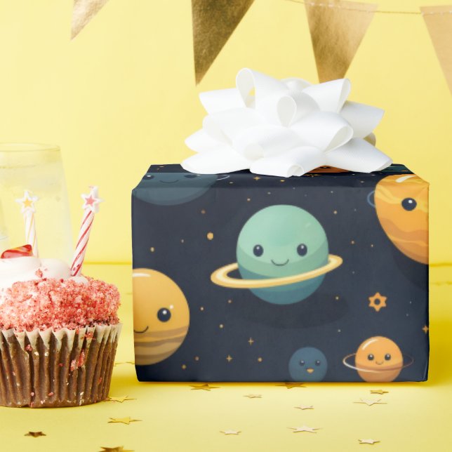 Funny Planets Space Pattern Geschenkpapier (Geburtstagsparty)