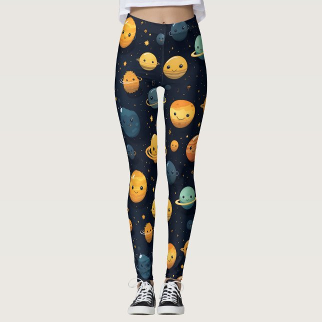 Funny Planets Space Pattern Leggings (Vorderseite)