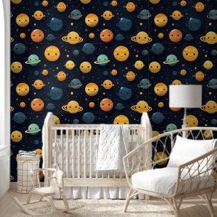 Funny Planets Space Pattern Tapete