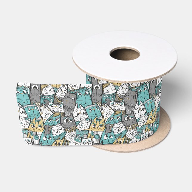 Funny Playful Cats Satinband (Spule)