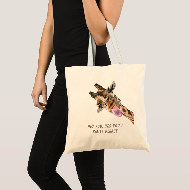 Funny Playful Giraffe Tongue Out Tote Bag - Lächel Tragetasche (Vorderseite (Produkt))